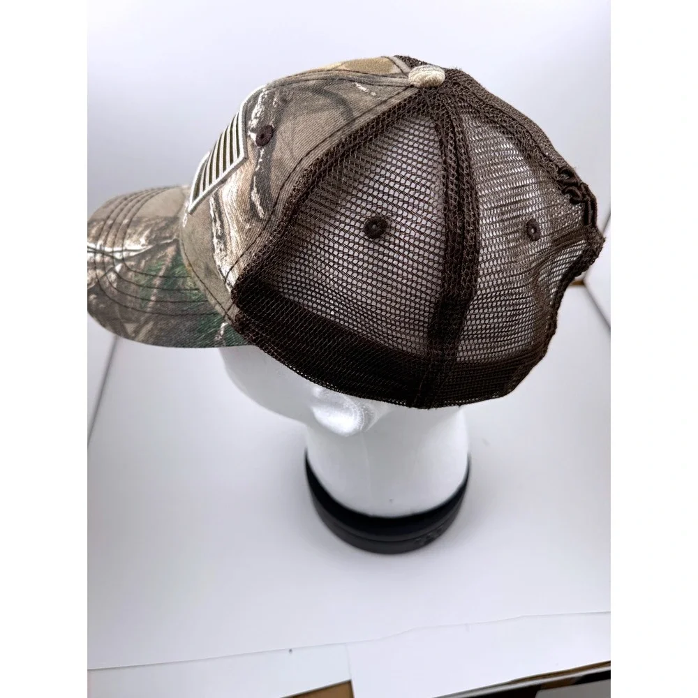 Browning Camo Trucker Hat Mens Realtree Edge American Flag Patch Snapback Cap - Picture 5 of 12